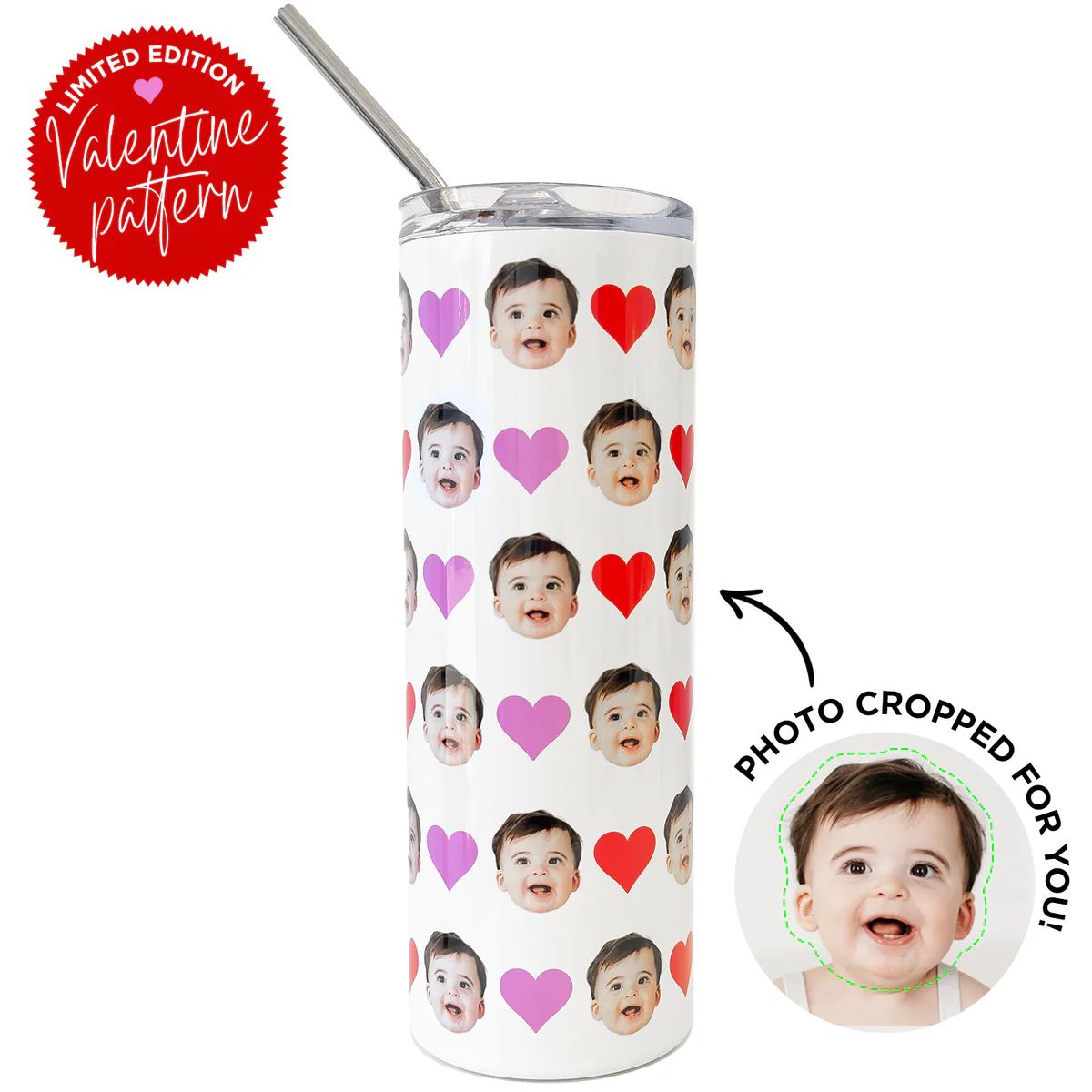 Valentine's Day Order Deadline PASSED - Personalized Heart Pattern Skinny Tumbler | Type League Press