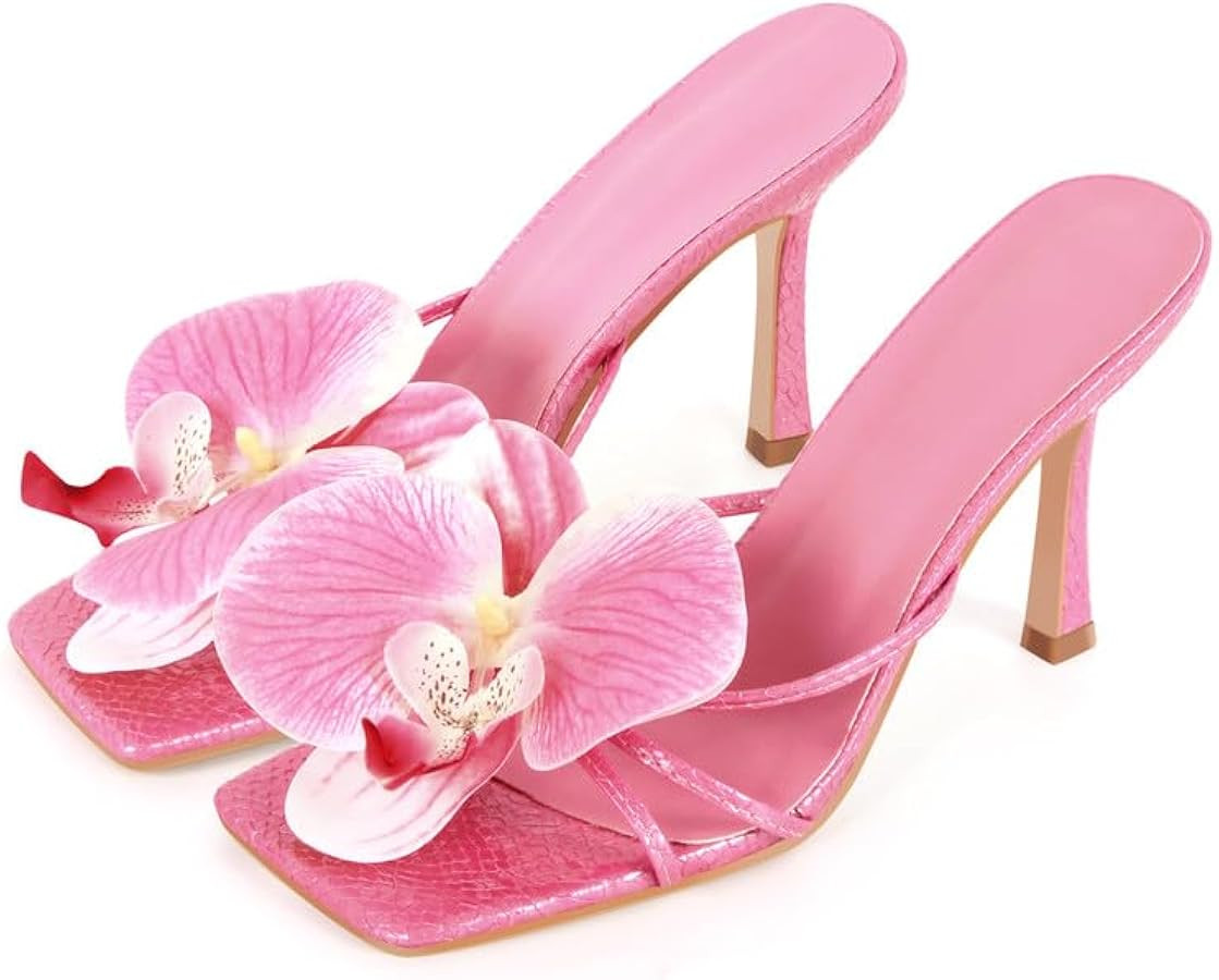 Richealnana Women's Clear Square Toe Sandals Stiletto Heel Slip On Mules Shoes | Amazon (US)