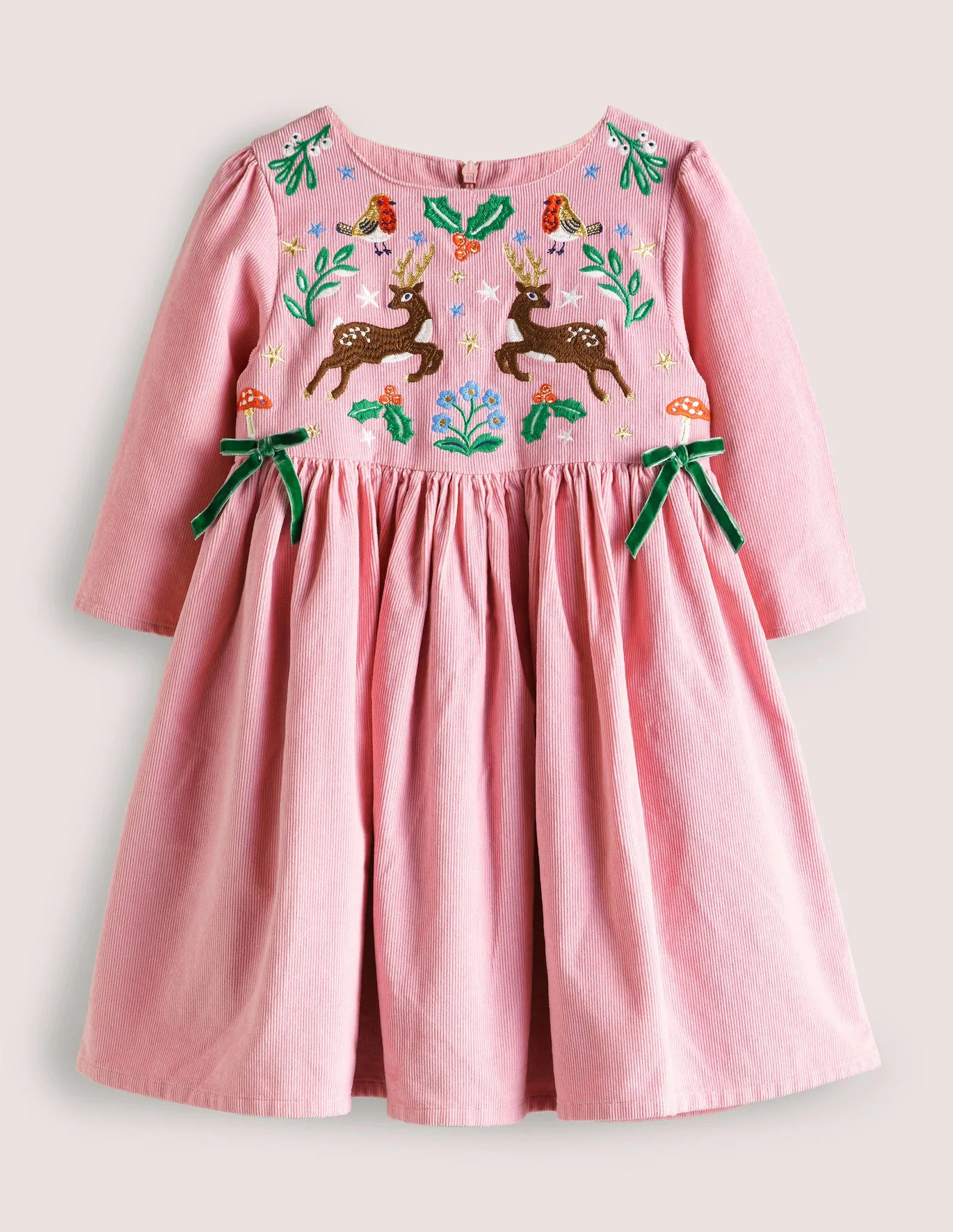 Pink Reindeer Cord Embroidered Party Dress - Cameo Pink Reindeer | Boden (US)