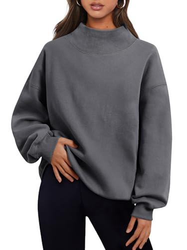 Trendy Queen Womens Oversized Sweatshirts Turtleneck Pullover Long Sleeve Hoodies Tops Fall Fashion Outfits 2024 Clothes DarkGrey L | Amazon (US)