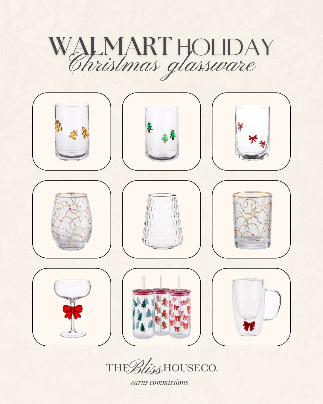 Walmart holiday Christmas glassware! Perfect for hosting! 🎄 Cocktail glasses, iced coffee, water bottle, glass mug, bow, Christmas pattern, gift ideas, holiday time, affordable finds under $10 

 #LTKHoliday #LTKHome #LTKParties