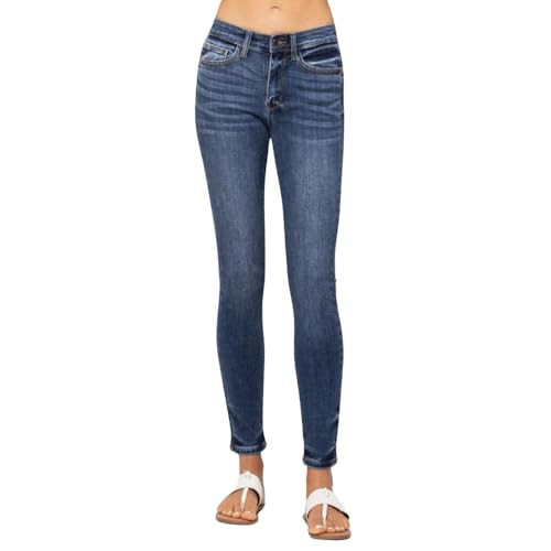 Judy Blue Classic Mid Rise Skinny Jeans for Women Handsand Comfortable Cotton Denim Pants-82252 (US, Numeric, 1, Regular, Regular, Blue) | Amazon (US)