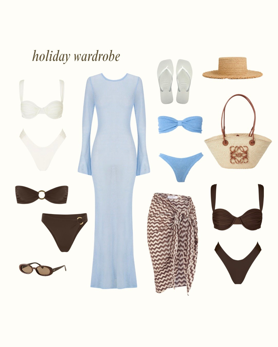 Holiday wardrobe so far.. 

Strap bikinis & cover up is from Sylk Swim & brown bikini is from away that day. 

Beach outfits, holiday outfits, holiday style 