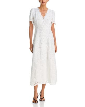 AQUA Embroidered Lace Button Front V Neck Dress - Exclusive | Bloomingdale's Women | Bloomingdale's (US)