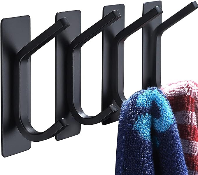YIGII Towel Hook/Adhesive Hooks - Black Wall Hooks Stick for Bathroom and Kitchen Heavy Duty Hook... | Amazon (US)