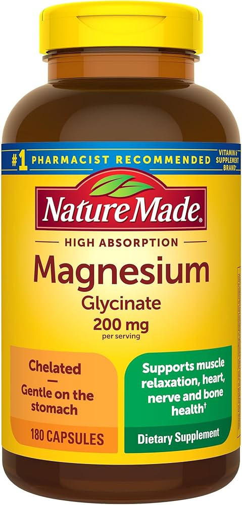 Nature Made Magnesium Glycinate 200 mg per serving, Magnesium Supplement for Muscle, Heart, Nerve... | Amazon (US)