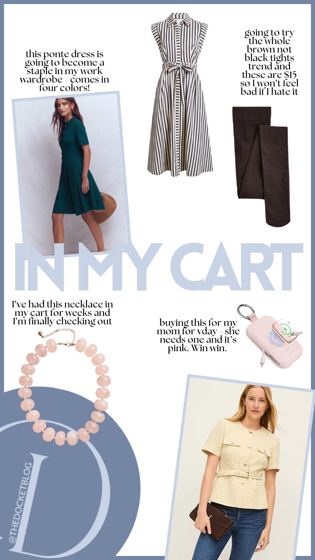 A few things that are in my cart... and maybe about to come home with me

work dress - tweed jacket 0 new necklace - brown tights  

 #LTKootd #LTKMidsize #LTKWorkwear