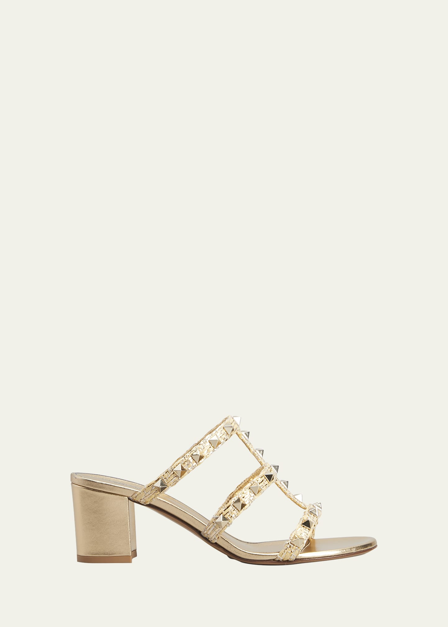 Valentino Garavani Rockstud Caged Metallic Slide Sandals | Bergdorf Goodman