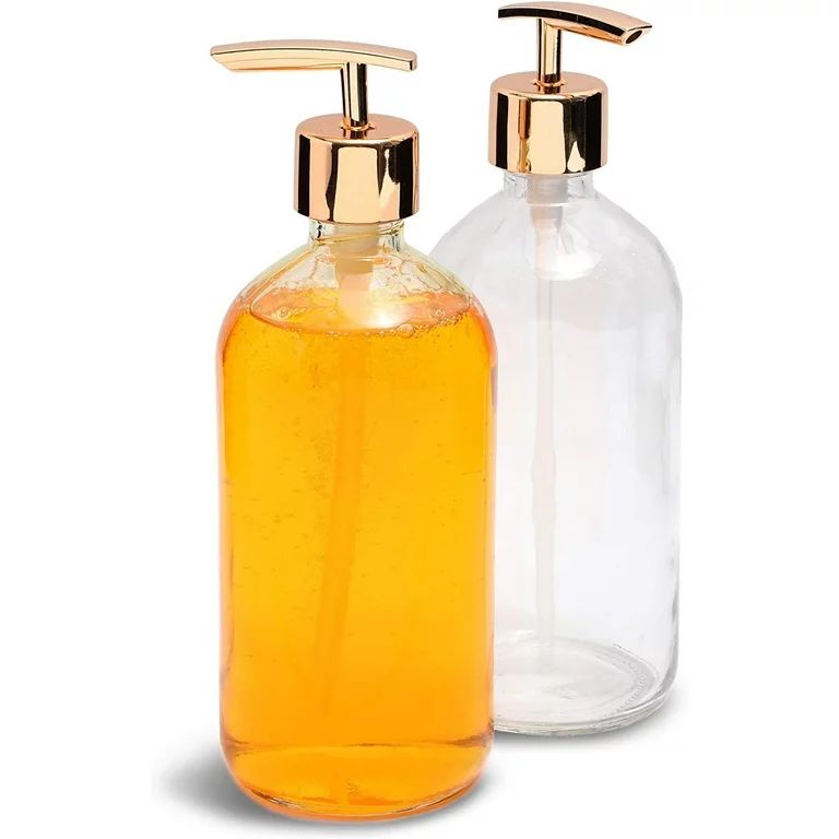 Juvale Clear Glass Soap Dispenser with Rose Gold Pump (16 oz, 2 Pack) - Walmart.com | Walmart (US)