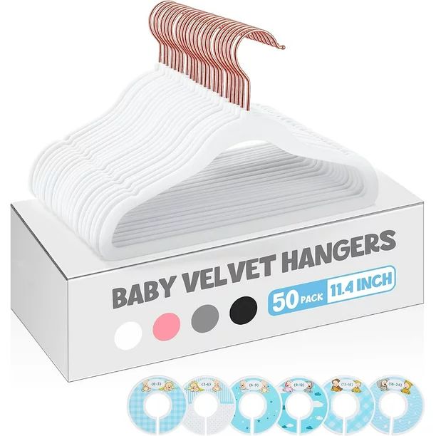 ACSTEP Kids Hangers for Closet 50 Pack, 11.4" Baby Clothes Velvet Toddler Hangers with 6 Pcs Clos... | Walmart (US)