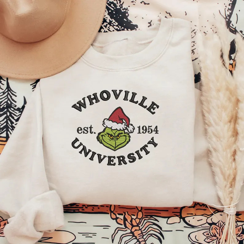 Whoville University Embroidered Sweatshirt, Christmas Crewneck, Embroidered Christmas Sweatshirt,... | Etsy (US)