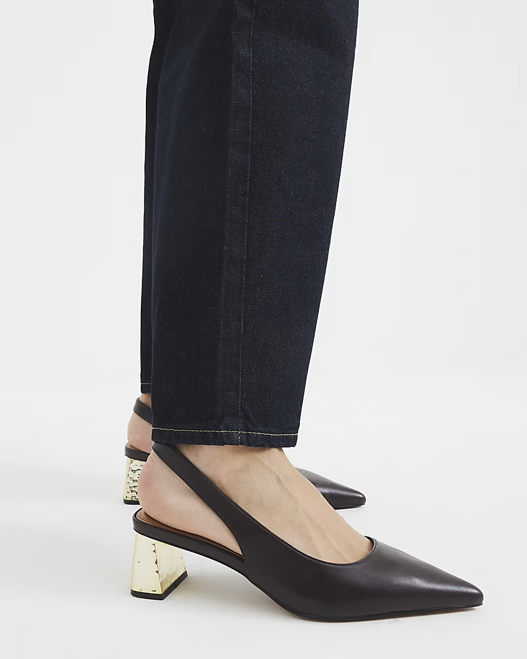Brown Sling Back Court Metal Heel Shoes | River Island UK & IE