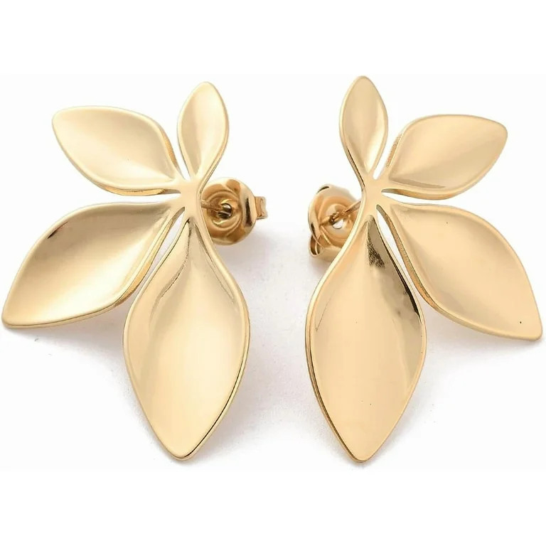 1 Pair 304 Stainless Steel Flower Stud Earrings Flower Metal Earrings Real 14K Gold Plated Jewelr... | Walmart (US)
