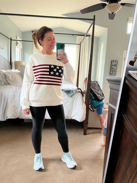This texture American flag sweater has the right amount of give and stretch. If between sizes - size down. I wish would have but still love it. 

Also they have a little kid version of the sweatshirt which I didn’t see until I linked this!! So dang cute  

#LTKMidsize #LTKStyleTip #LTKFindsUnder50