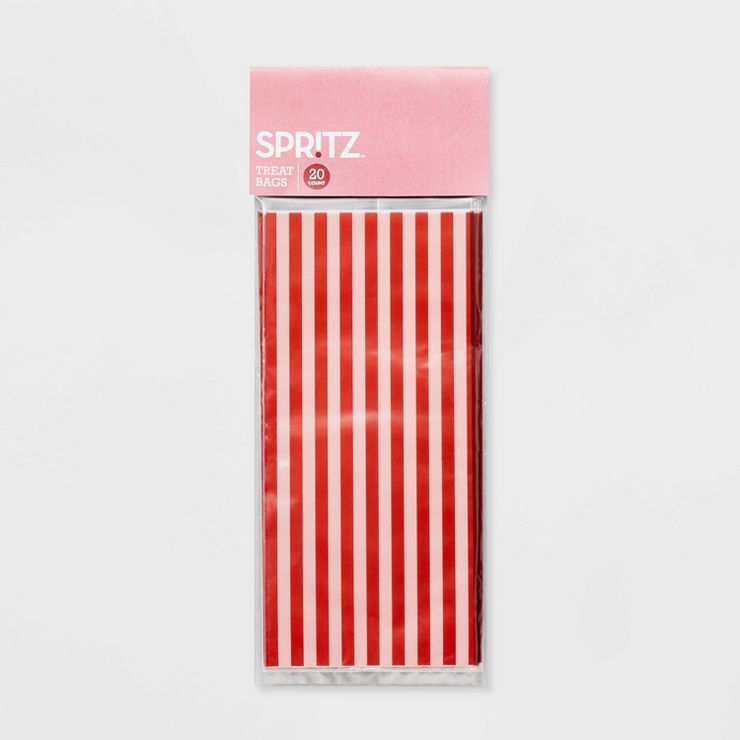 20ct Plastic Striped Treat Bags Red/Pink - Spritz™ | Target