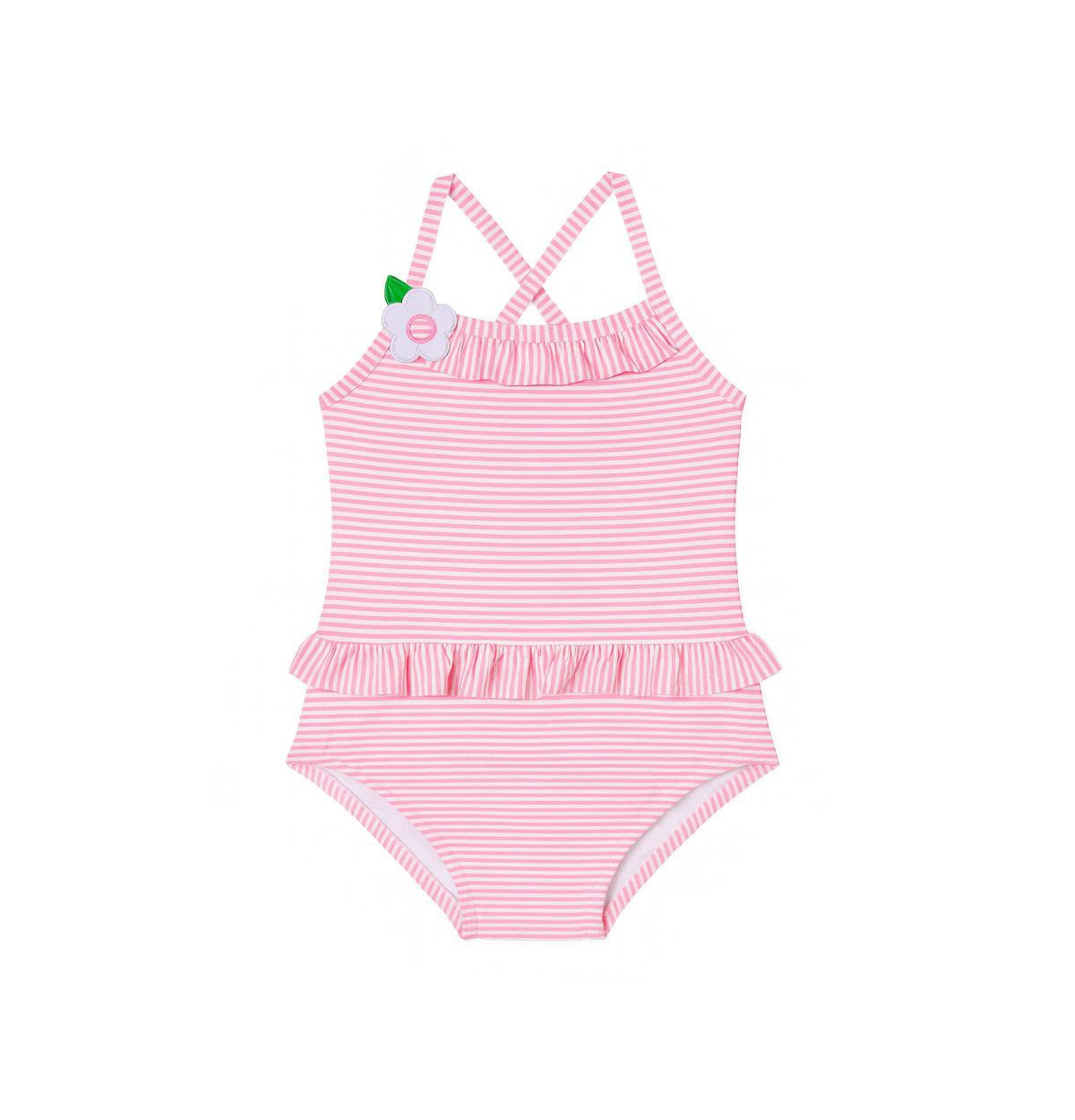 Florence Eiseman Little Girls Stripe Seersucker Swimsuit with Flower | Macy's