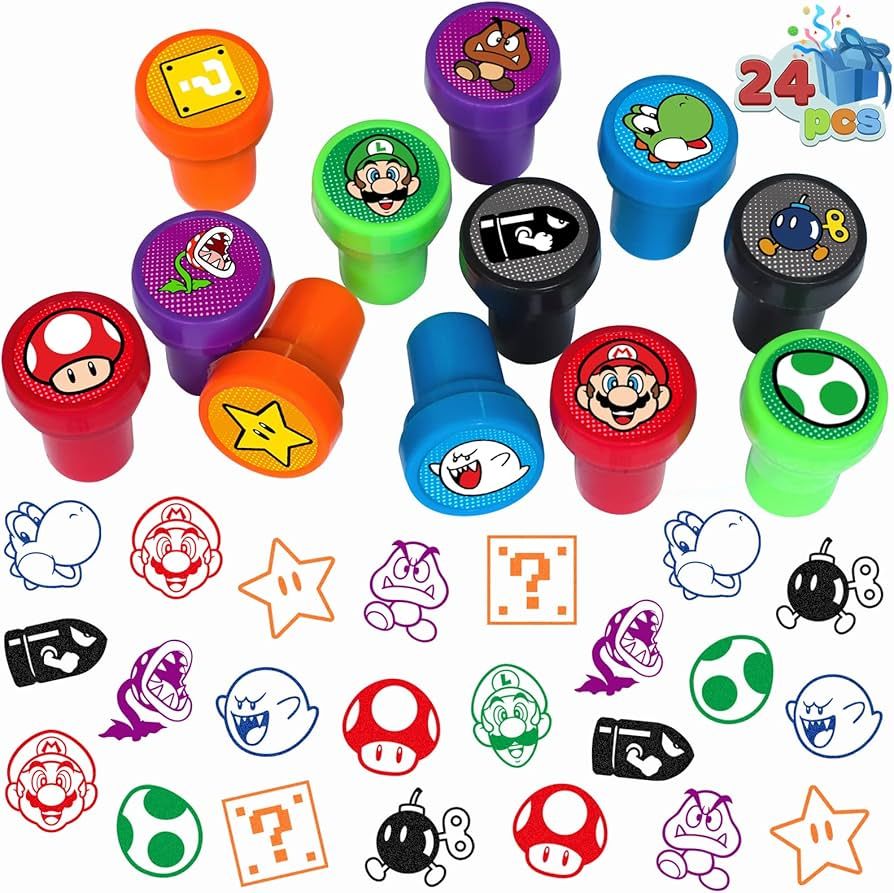 24 Pcs Mario Themed Stampers for Kids, Mario Birthday Party Supplies Favors, Classroom Rewards Pr... | Amazon (US)