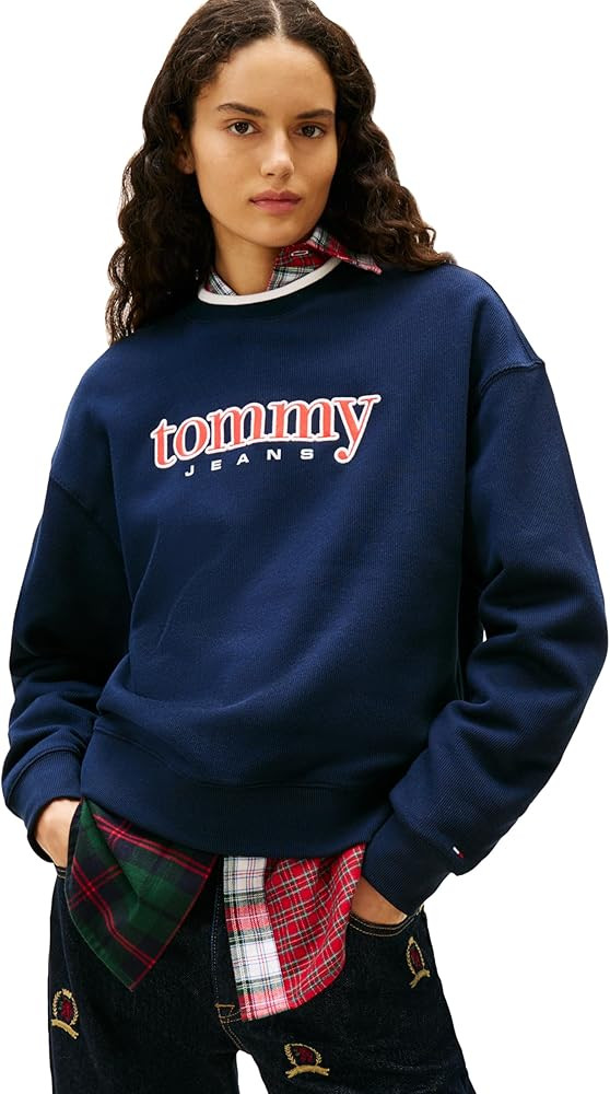 Tommy Jeans Women's Medium Weight Pullover Crewneck With Applique Logo Detail | Amazon (US)