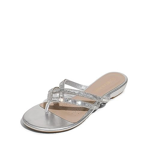 DREAM PAIRS Women's Rhinestones Flat Slides Sandals,Silver Glitter,5.5 | Amazon (US)