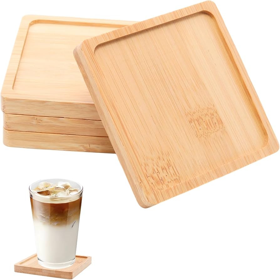 4 PSC Square Bamboo Coasters for Crafts, 3.54 Inch Drink Coasters for Coffee Table, Drinking Cup ... | Amazon (US)