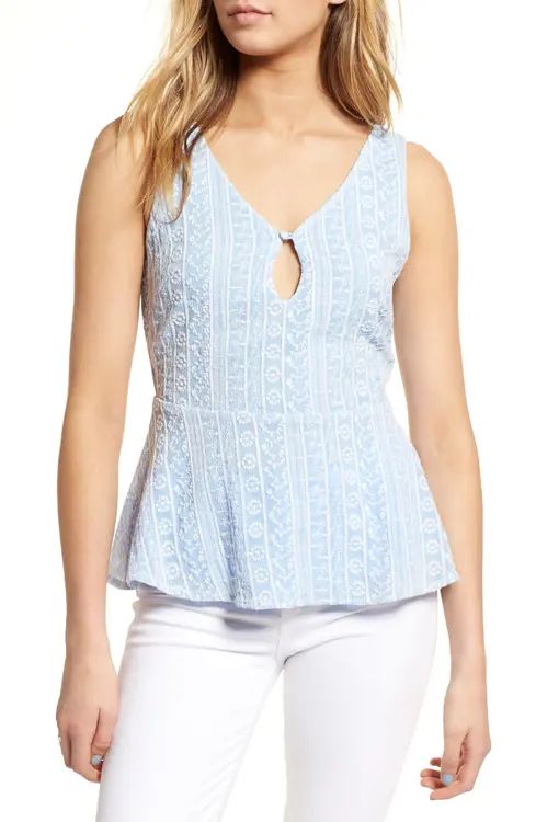 cupcakes and cashmere Brian Embroidered Peplum Tank | Nordstrom