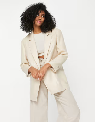 Topshop relaxed oversized mensy blazer in cream | ASOS (Global)