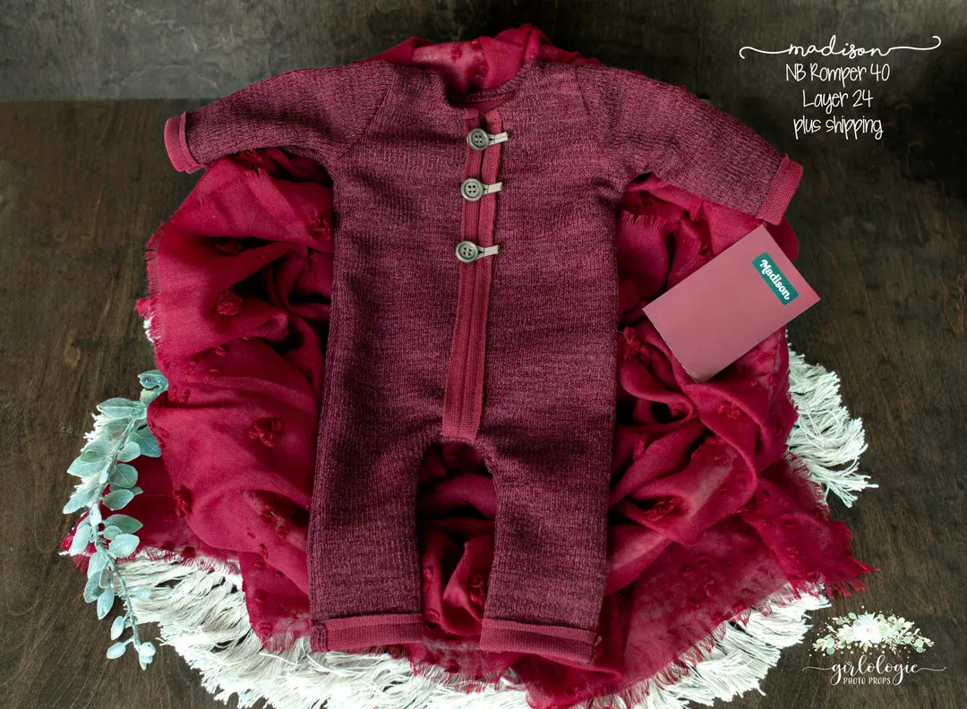 Red Burgundy Newborn Romper Onesie * Baby Photo Prop Outfit * Christmas * Valentine's * Baby Prop... | Etsy (US)
