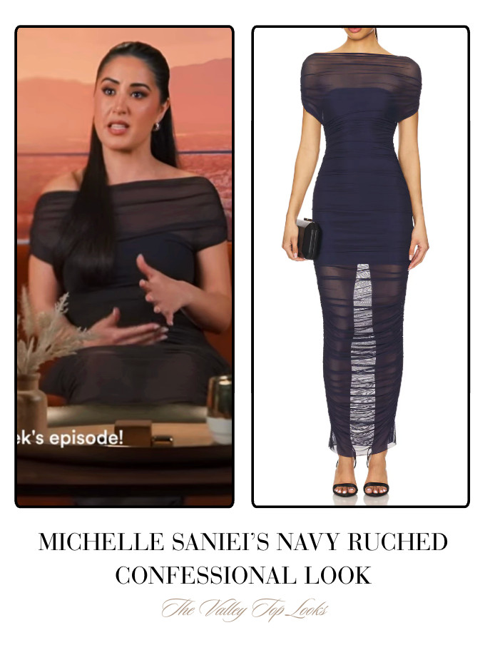Michelle Saniei's Navy Ruched Confessional Look 

 