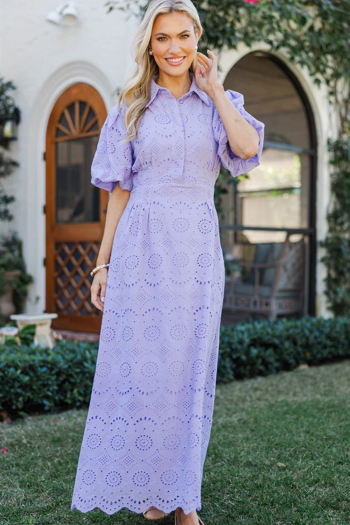 My Lucky Charm Lavender Eyelet Midi Dress | The Mint Julep Boutique