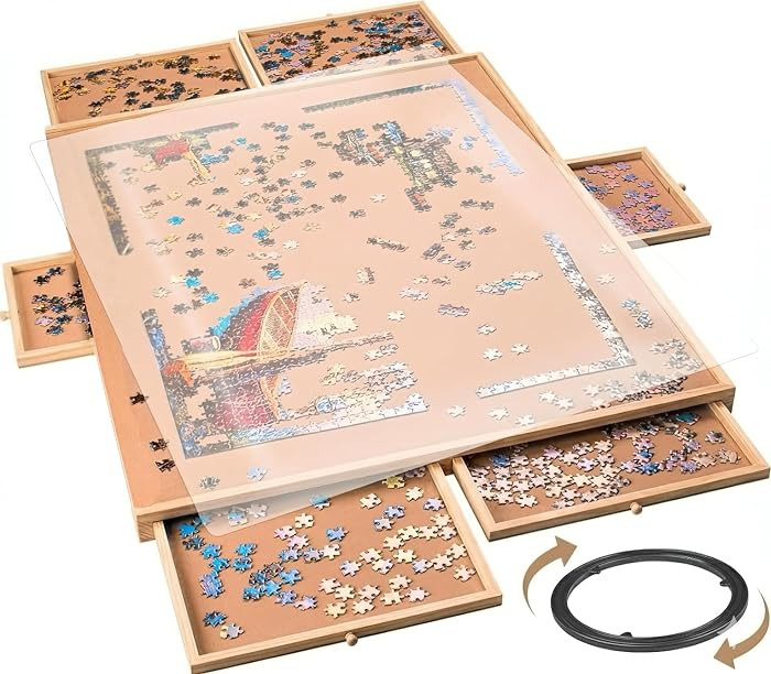 Rotating Wooden Puzzle Board for with 6 Storage Drawers & Protective Cover – Jigsaw Puzzle Tabl... | Amazon (US)
