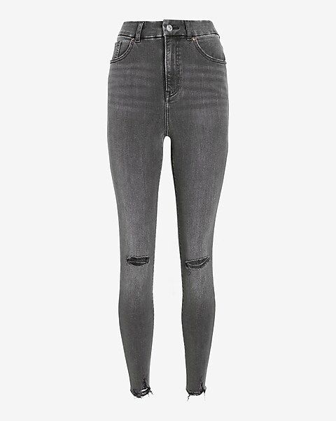 Super High Waisted FlexX Washed Black Ripped Skinny Jeans | Express