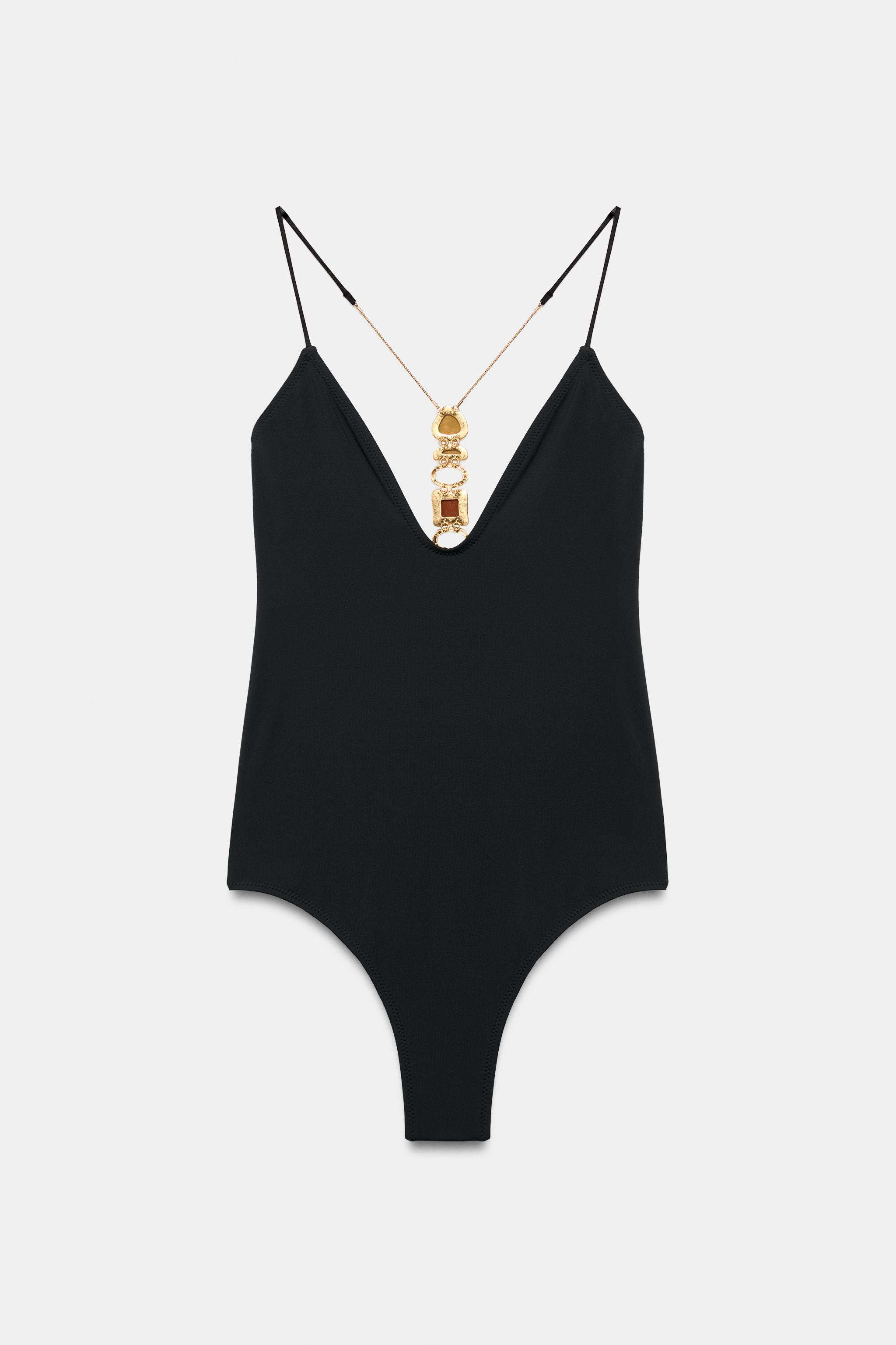 PLAIN SWIMSUIT WITH STONE DETAIL | Zara UK