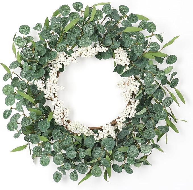 Dremisland 22 Inch Artificial Eucalyptus Wreath White Berry Green Leaf Eucalyptus Wreath for Fron... | Amazon (CA)