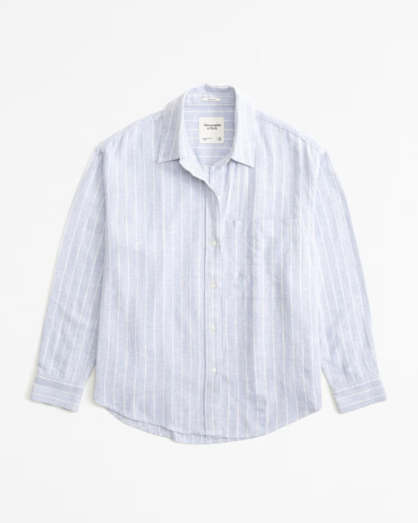 Women's Oversized Linen-Blend Step Hem Shirt | Women's Tops | Abercrombie.com | Abercrombie & Fitch (US)
