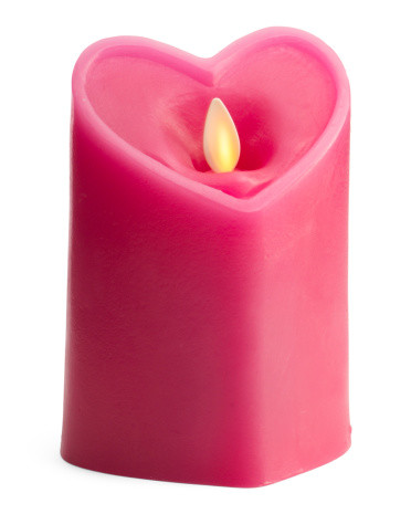 Scalloped Smooth Moving Flame Heart Shaped Pillar Candle | Marshalls