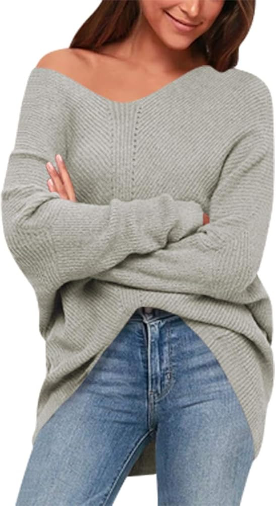 MILLCHIC Women's Off Shoulder Sweater Casual Oversized Batwing Sleeve Pullover Sweater | Amazon (US)