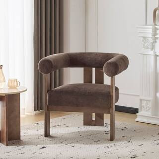 CHRISTOPHER KNIGHT HOME Ralis Modern Velvet Upholstered Solid Wood Accent Arm Chair, Dark Brown +... | The Home Depot