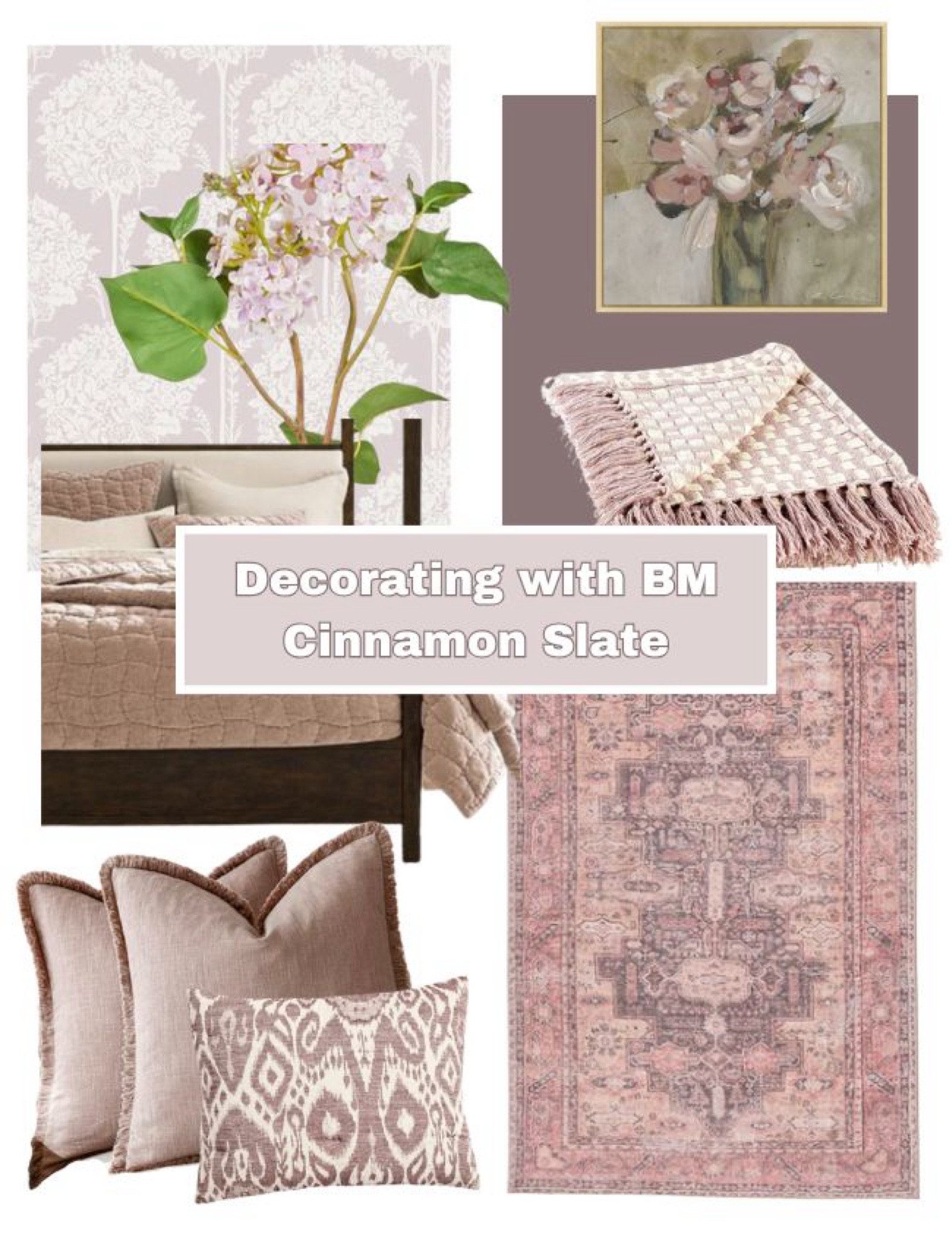 Decorate with Benjamin Moore Cinnamon Slate and these muted moody plum purple decor finds! Lilac wallpaper, lilac florals, checked lavender throw, linen muted lilac pillows, Pottery Barn ikat pillows, area rug

#LTKStyleTip #LTKHome