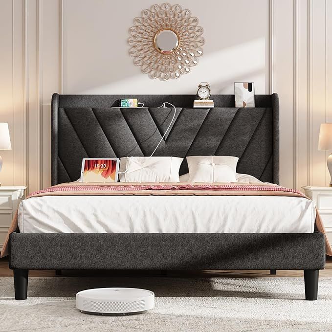 koorlian Full Bed Frame, Adjustable Upholstered Platform Bed Frame with Type-C&USB Ports, Wingbac... | Amazon (US)