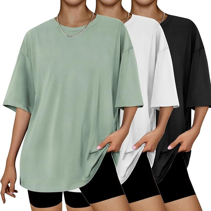 3 Pack Oversized Tshirts for Women Crew Neck Basics Womens Clothing Summer Loose Workout Tees Plu... | Amazon (US)