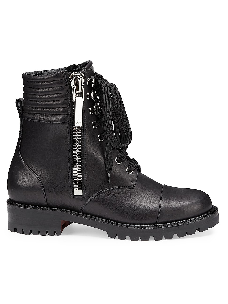 Christian Louboutin Women's En Hiver Flat Leather Zip Booties - Black - Size 39.5 (9.5) | Saks Fifth Avenue
