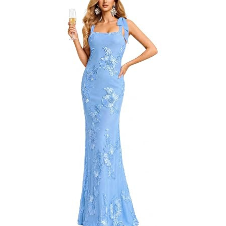 CHICME Women 3D Floral Maxi Dress Square Neck Prom Dress Adjustable Strap Bodycon Vacation Dress ... | Amazon (US)