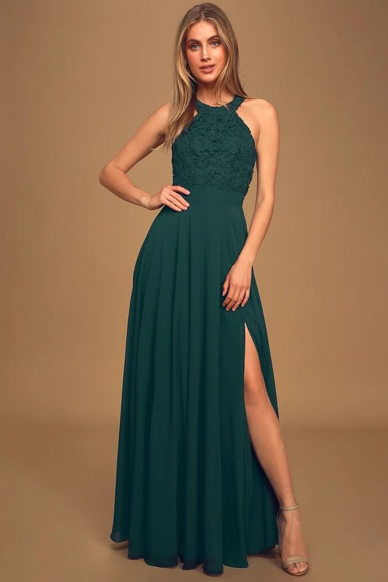 Picture Perfect Emerald Green Lace Maxi Dress | Lulus (US)