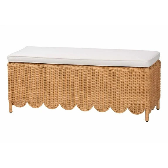 bali & pari Teresa Bohemian Light Honey Scalloped Rattan Ottoman Bench | Walmart (US)