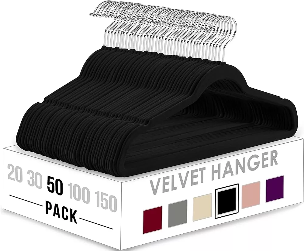 MIZGI Premium Velvet Hangers (50 Pack) Heavyduty - Non Slip Felt Hangers -  Velvet Suit Hangers Black - Rose