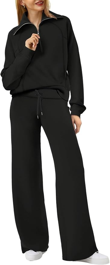 XIEERDUO Lounge Sets For Women 2023 Oversized Half Zip Sweatshirt And Wide Leg Sweatpant 2 Piece ... | Amazon (US)