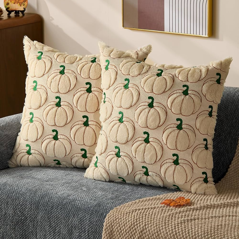 DFXSZ Fall Pillow Covers 18x18 Set of 2 Fall Decorations Autumn Beige Pumpkin Throw Pillow Cases ... | Amazon (US)