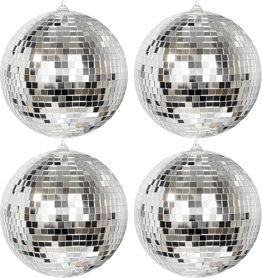 KI Store 4pcs Disco Christmas Balls 6-Inch Silver Large Mirror Christmas Tree Ornaments for Xmas ... | Amazon (US)