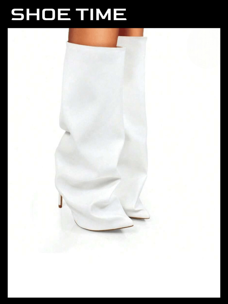 Women's Fold Over High Heel Pointed Toe Slouchy Boots | SHEIN