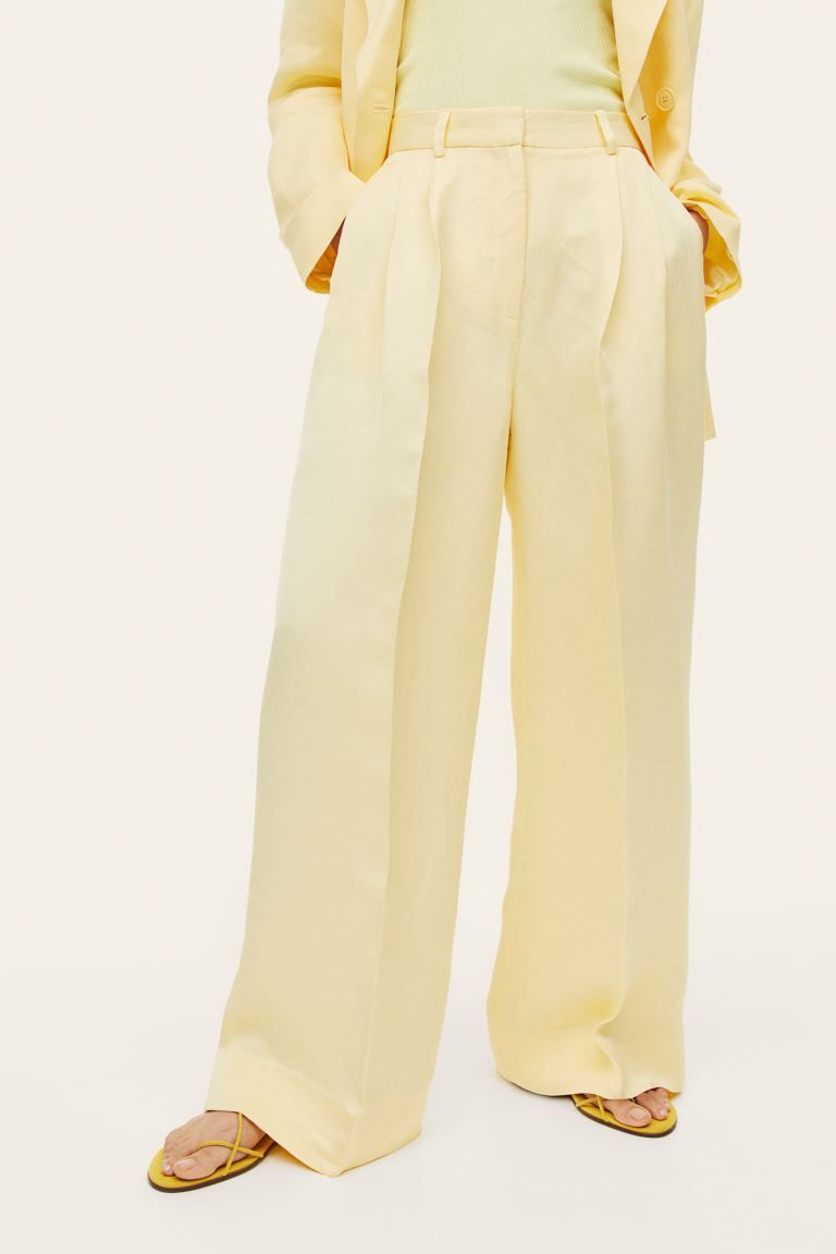 Linen-blend Dress Pants - Pale yellow - Ladies | H&M US | H&M (US + CA)
